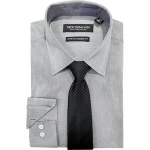 Nick Graham Mens slim Fit Button Up Shirt, Grey, 15.5 Neck, DM